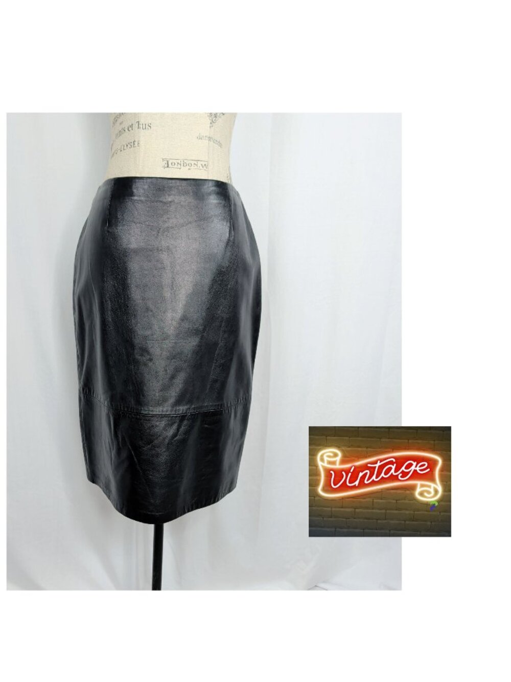 Vintage Black Leather Pencil Skirt Small Liz Claiborne